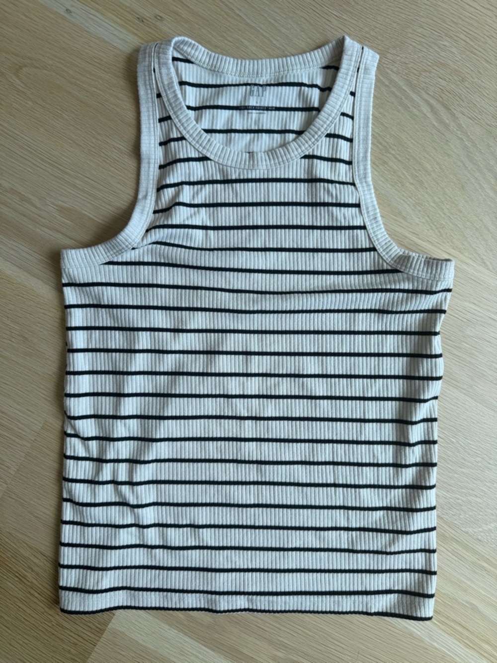 GAP Ribbed Tank Top Cream and Black Stripes | Sz  L